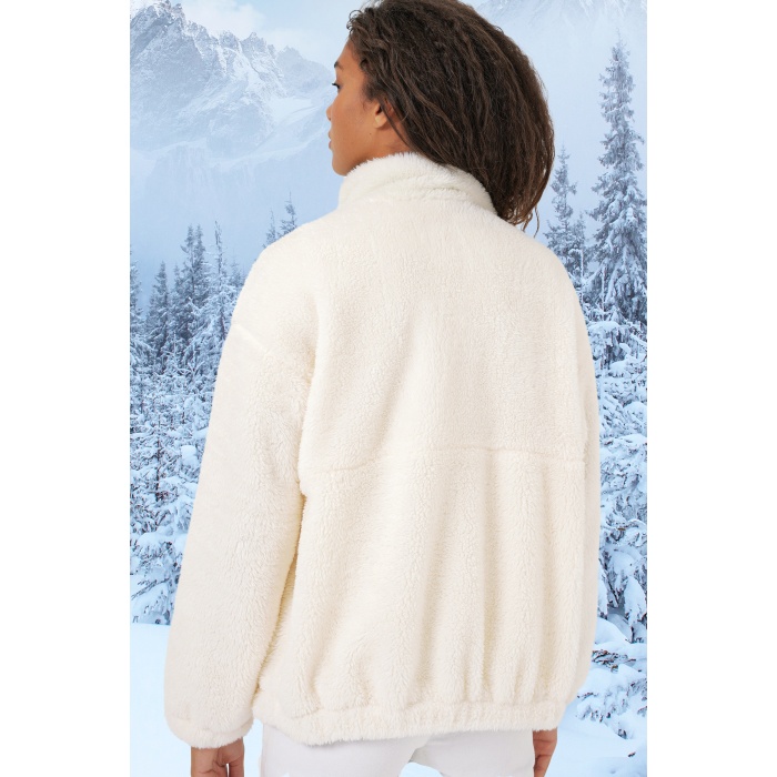 5194 Kadın Peluş Mont Ceket - Hardal