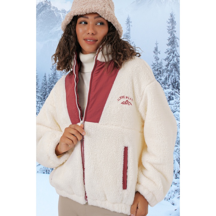 5194 Kadın Peluş Mont Ceket - Kiremit