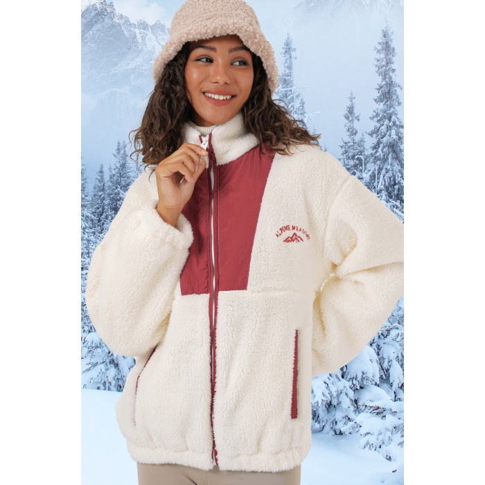 5194 Kadın Peluş Mont Ceket - Kiremit