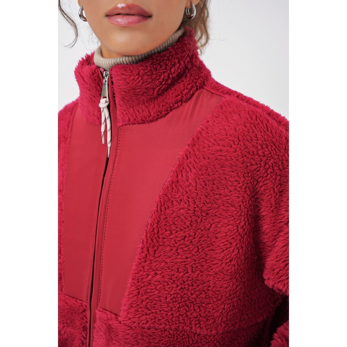 5194 Kadın Peluş Mont Ceket - A.Bordo