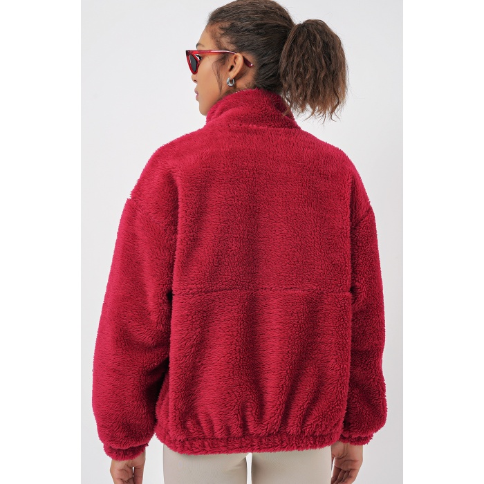 5194 Kadın Peluş Mont Ceket - A.Bordo