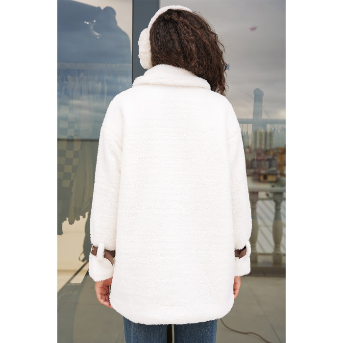 5206 Kadın Oversize Peluş Mont - Taba