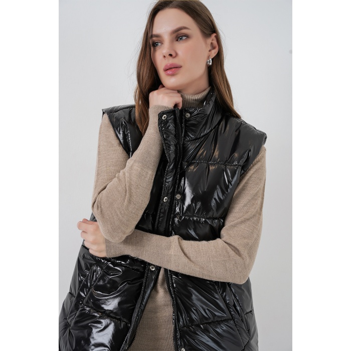 Kadın Parlak Şişme Yelek 5218 - Siyah