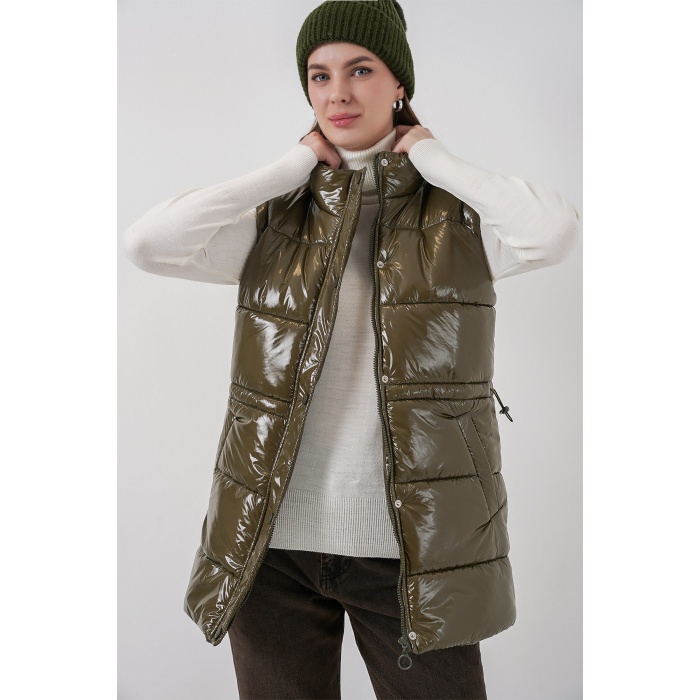 Kadın Parlak Şişme Yelek 5218 - Haki