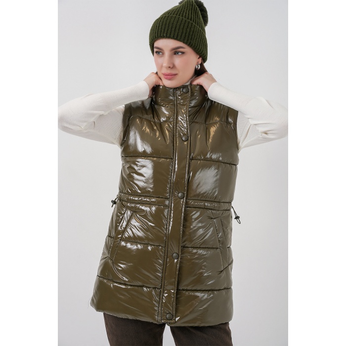 Kadın Parlak Şişme Yelek 5218 - Haki