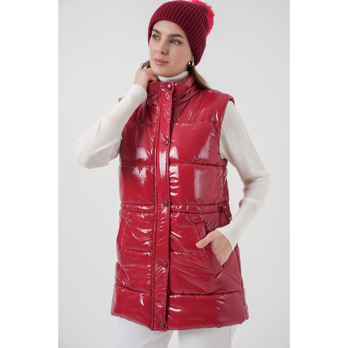 Kadın Parlak Şişme Yelek 5218 - Kırmızı
