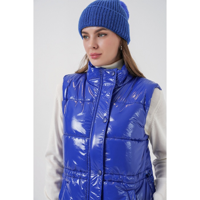 Kadın Parlak Şişme Yelek 5218 - Saks