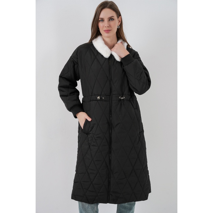 Kadın Kapitone Uzun Şişme Mont 5221 - Siyah