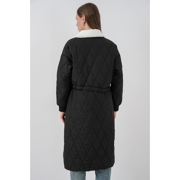 Kadın Kapitone Uzun Şişme Mont 5221 - Siyah