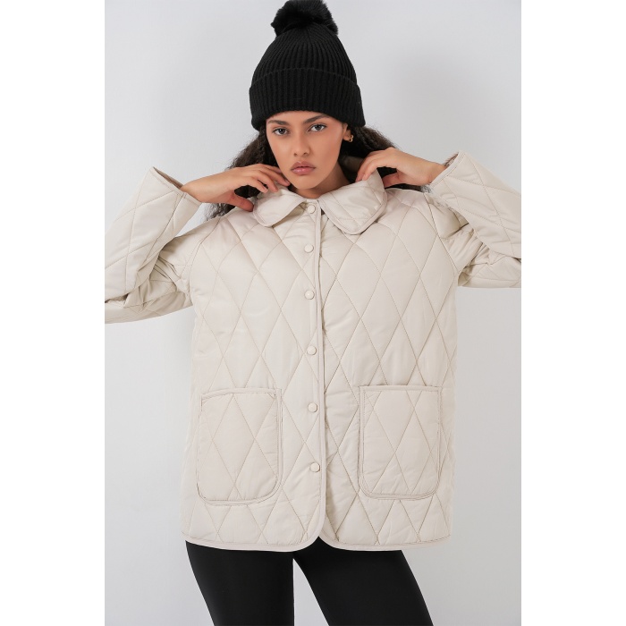 Kadın Kapitone Oversize Mont 5226 - Ekru