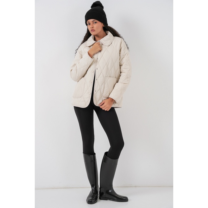 Kadın Kapitone Oversize Mont 5226 - Ekru