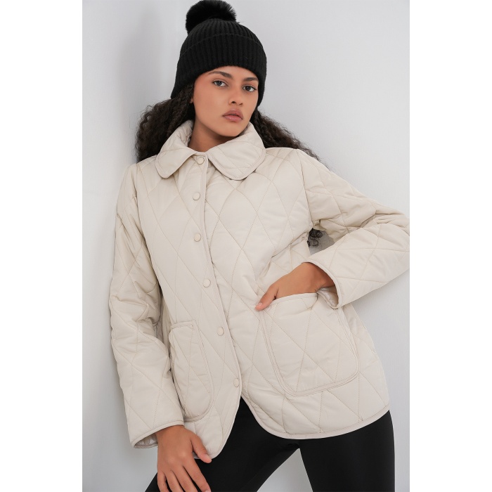 Kadın Kapitone Oversize Mont 5226 - Ekru