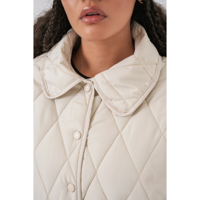 Kadın Kapitone Oversize Mont 5226 - Ekru