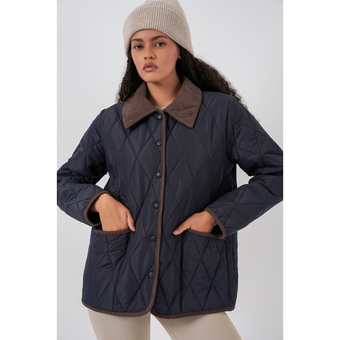 Kadın Kapitone Oversize Mont 5226 - Lacivert Kahve