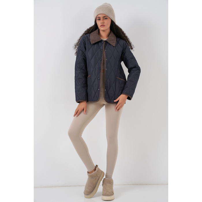 Kadın Kapitone Oversize Mont 5226 - Lacivert Kahve