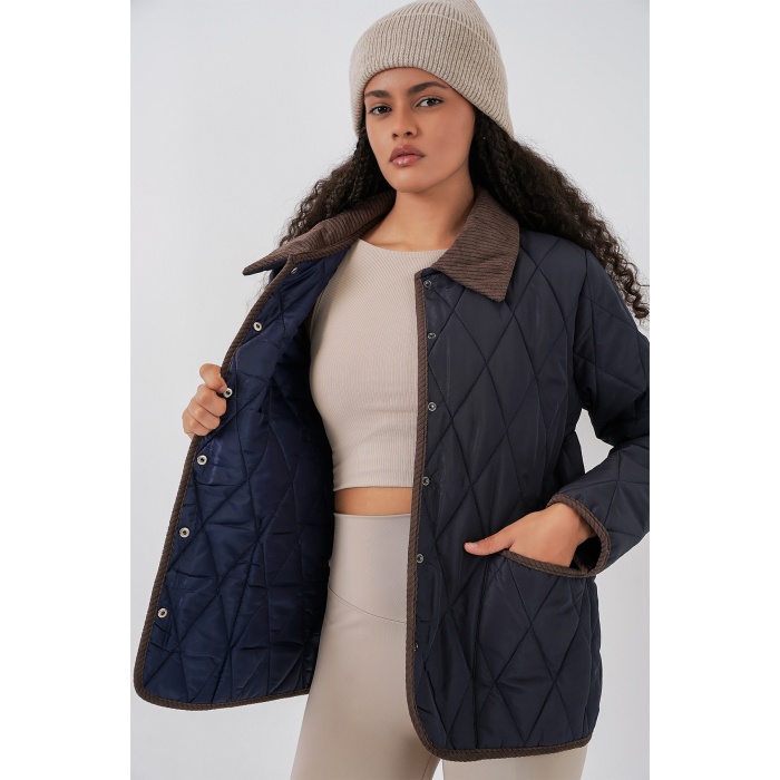 Kadın Kapitone Oversize Mont 5226 - Lacivert Kahve