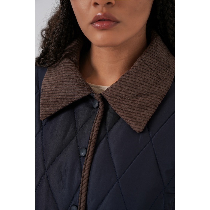 Kadın Kapitone Oversize Mont 5226 - Lacivert Kahve