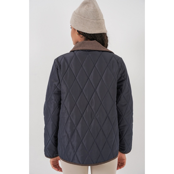 Kadın Kapitone Oversize Mont 5226 - Lacivert Kahve