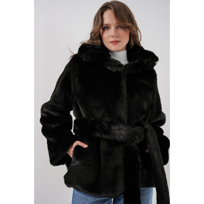 Kadın Peluş Kürk Mont 5234 - Siyah