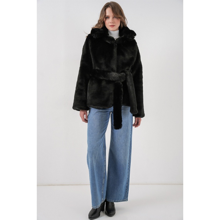 Kadın Peluş Kürk Mont 5234 - Siyah