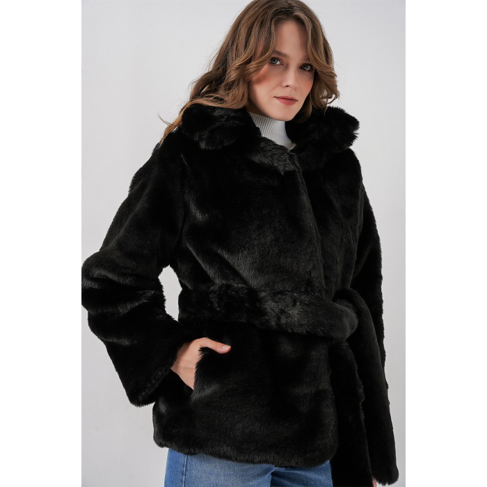 Kadın Peluş Kürk Mont 5234 - Siyah