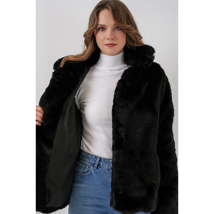 Kadın Peluş Kürk Mont 5234 - Siyah