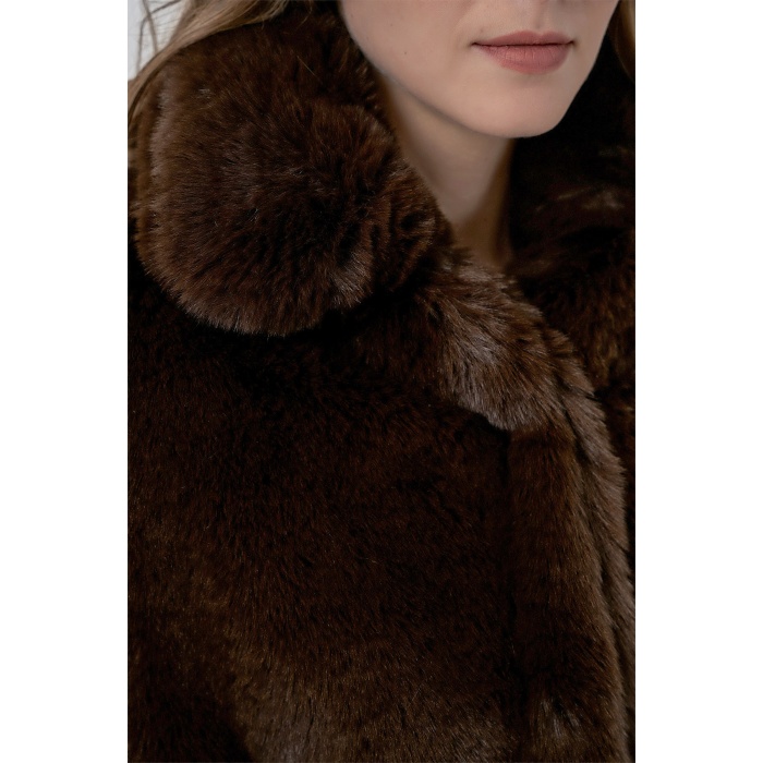 Kadın Peluş Kürk Mont 5234 - Kahverengi
