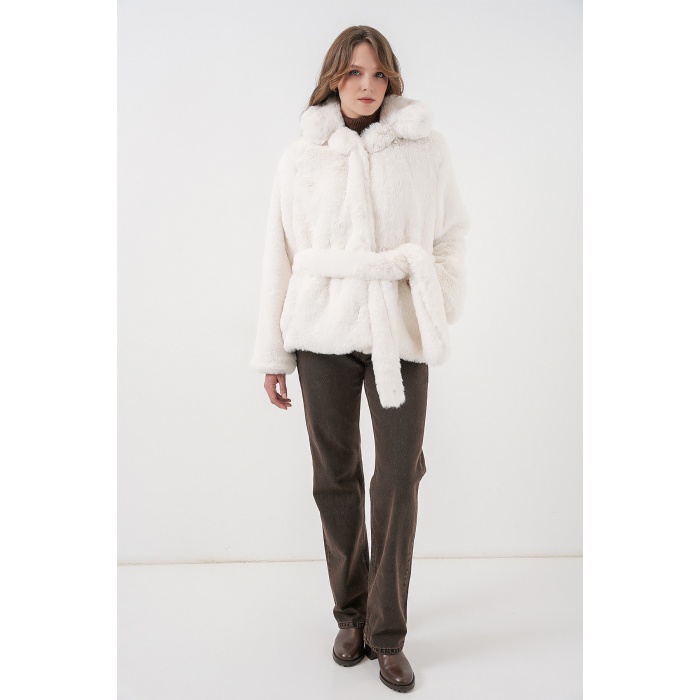 Kadın Peluş Kürk Mont 5234 - Ekru