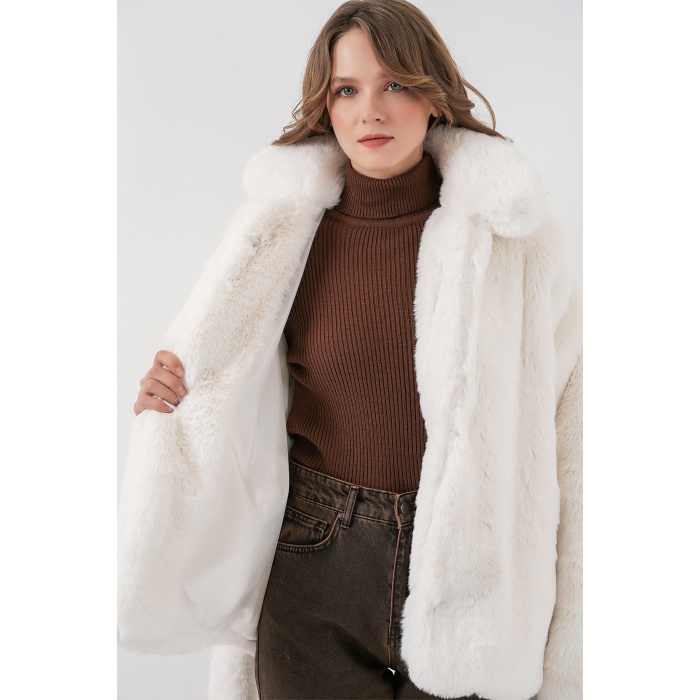 Kadın Peluş Kürk Mont 5234 - Ekru