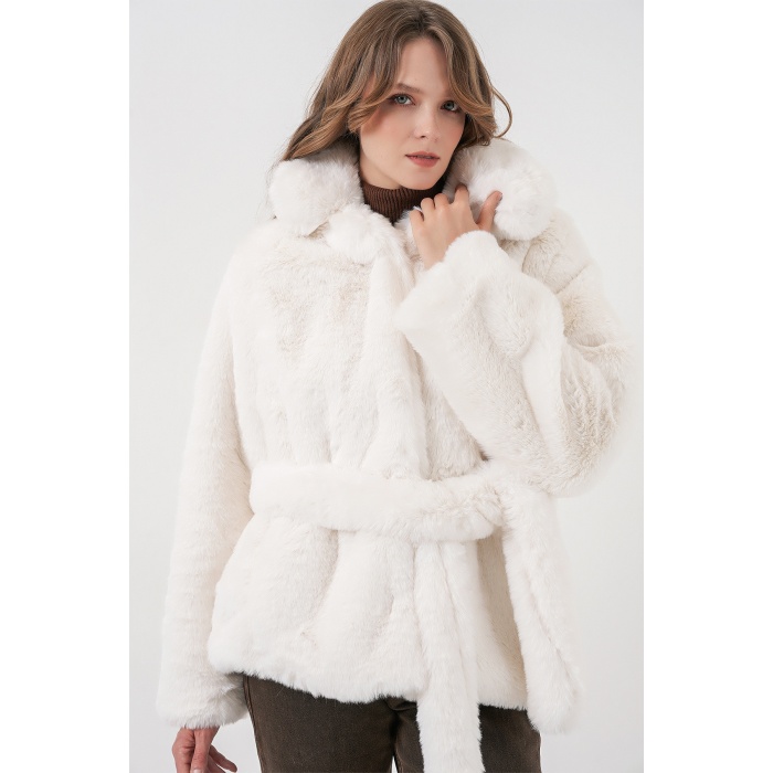 Kadın Peluş Kürk Mont 5234 - Ekru