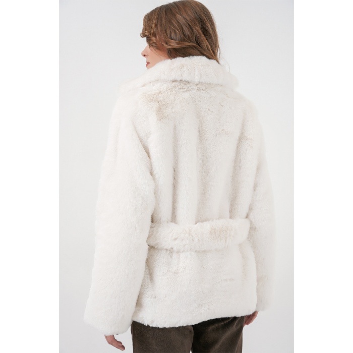 Kadın Peluş Kürk Mont 5234 - Ekru