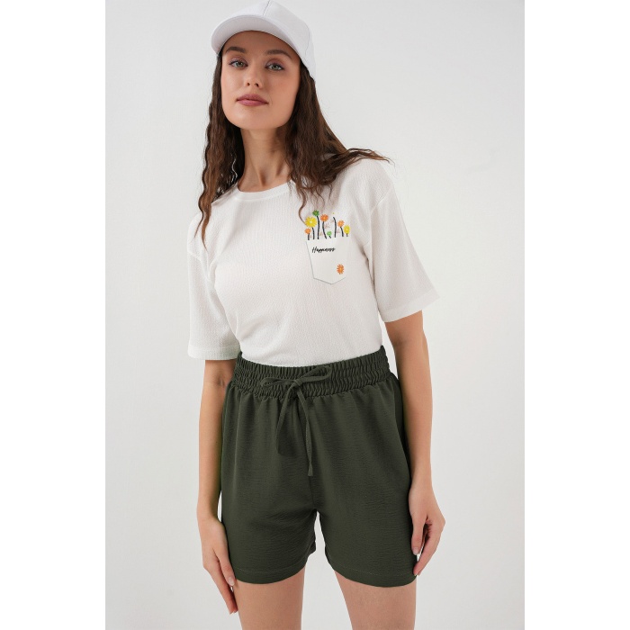 Kadın Rahat Kalıp Şort 5327 - Haki