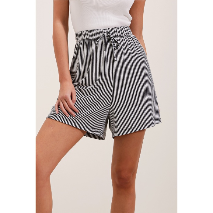 5329 Çizgili Şort - Siyah