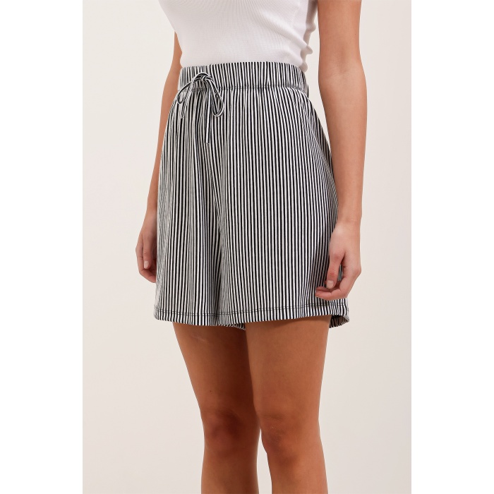5329 Çizgili Şort - Siyah