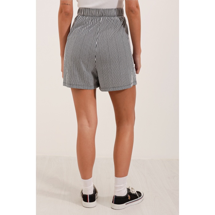 5329 Çizgili Şort - Siyah