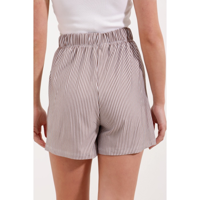 5329 Çizgili Şort - Kahverengi