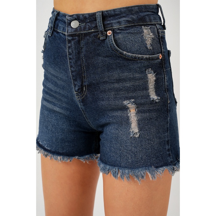 Kadın Püsküllü Kot Şort 5338 - Lacivert