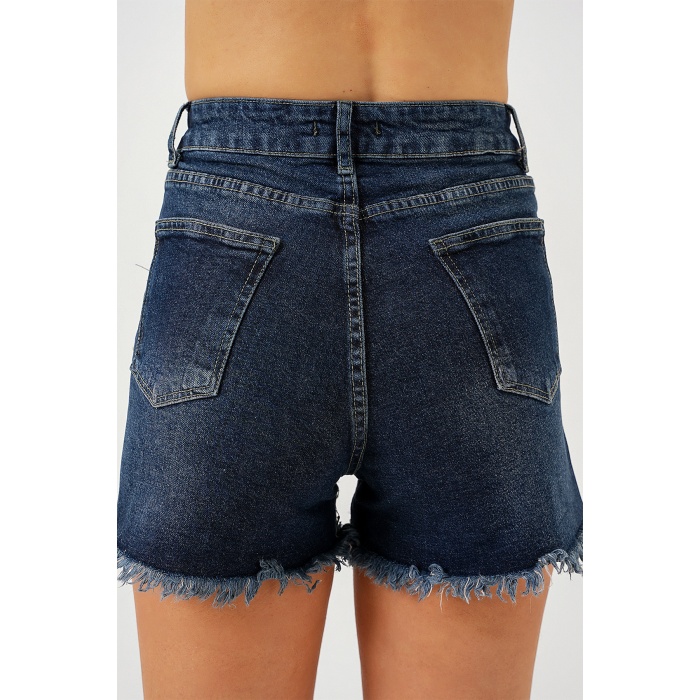 Kadın Püsküllü Kot Şort 5338 - Lacivert