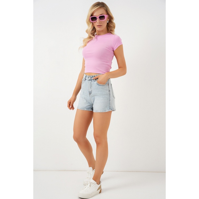 Kadın Kısa Kot Şort 5339 - Mavi