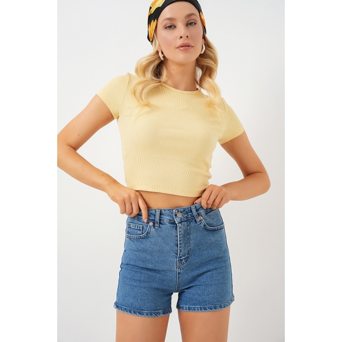 Kadın Kısa Kot Şort 5339 - Lacivert