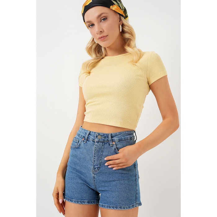 Kadın Kısa Kot Şort 5339 - Lacivert