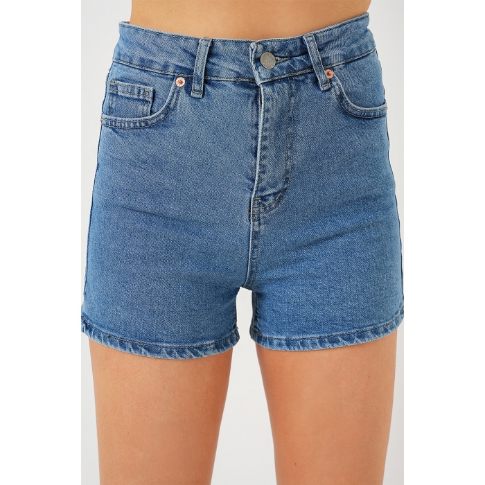 Kadın Kısa Kot Şort 5339 - Lacivert