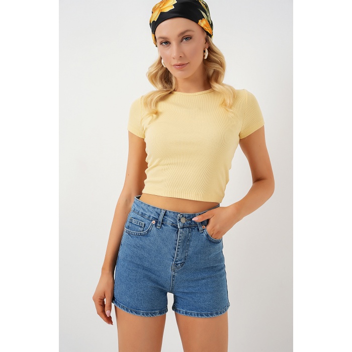 Kadın Kısa Kot Şort 5339 - Lacivert