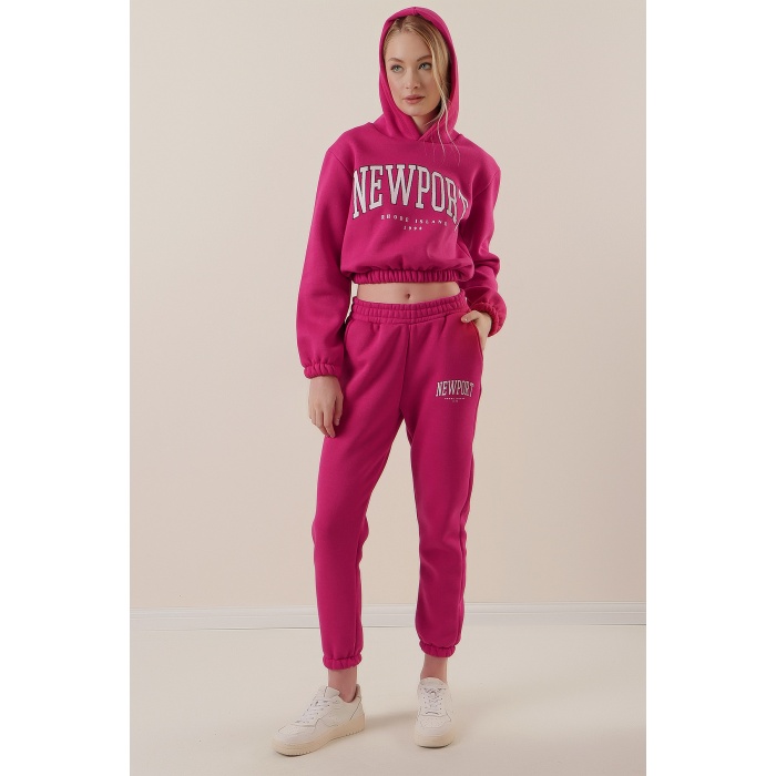 55397 Baskılı Eşofman Takımı - Fuşya