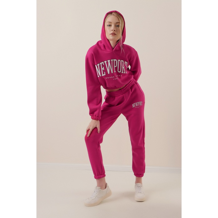 55397 Baskılı Eşofman Takımı - Fuşya