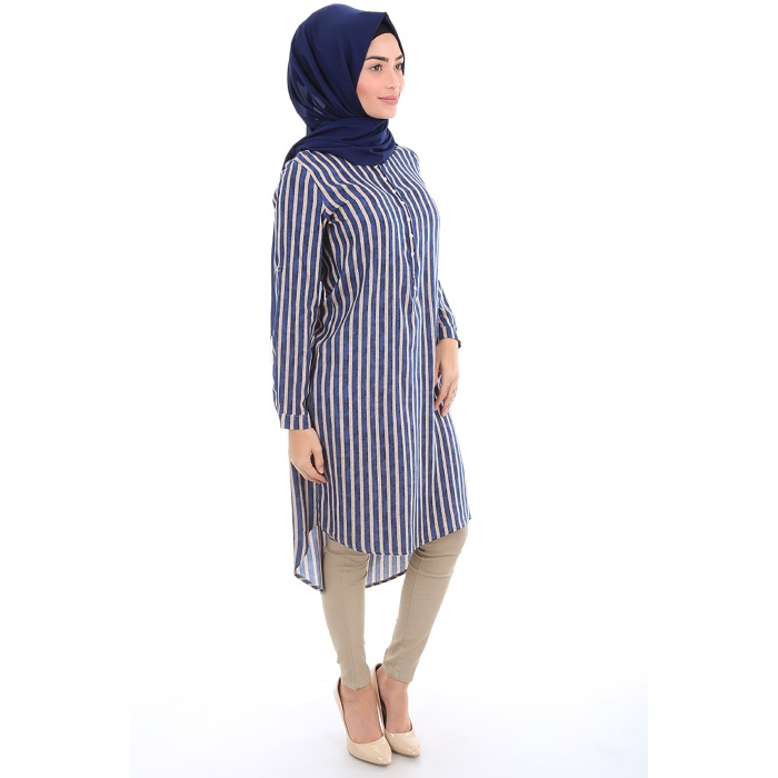 5607 HAKİM YAKA TESETTÜR TUNİK - Saks