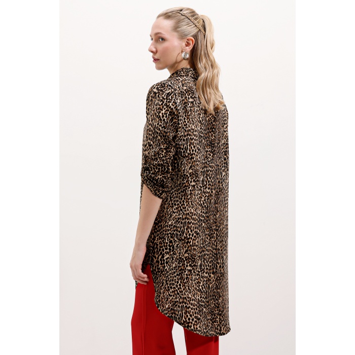 5613 Yaka Bağcıklı Çizgili Tunik - A.Kahve