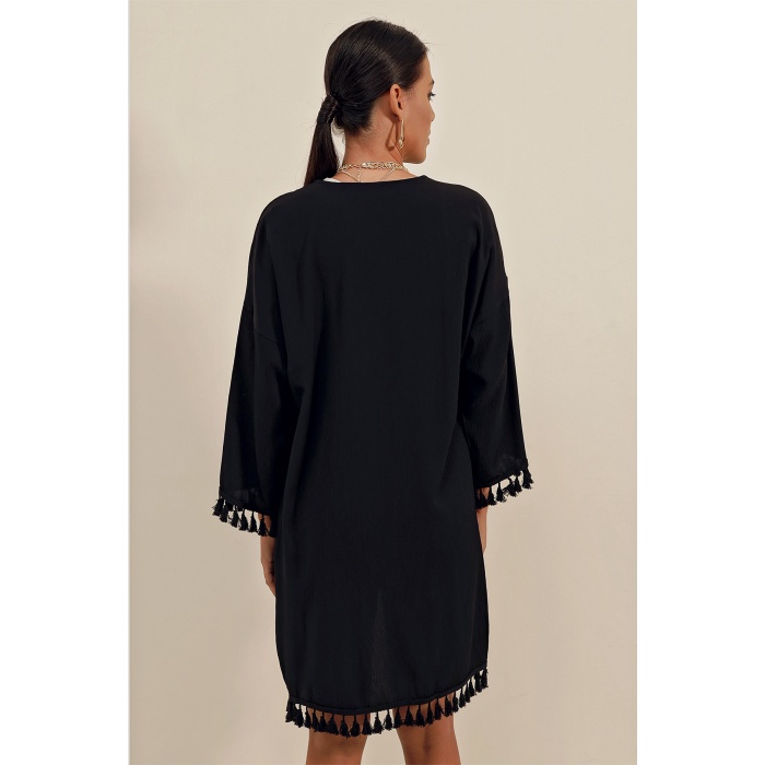 5833 Fırfırlı Kimono - Siyah