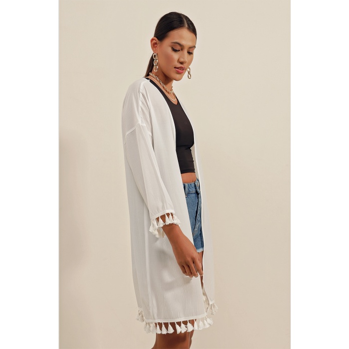 5833 Fırfırlı Kimono - Beyaz