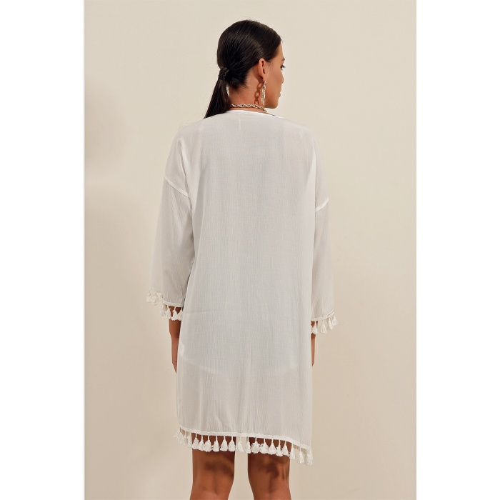 5833 Fırfırlı Kimono - Beyaz